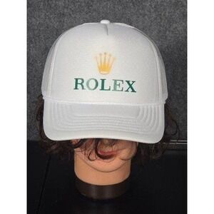 Rolex Trucker Hat White Mesh Snapback Cap Gold Crown Logo Mens Adjustable Casual